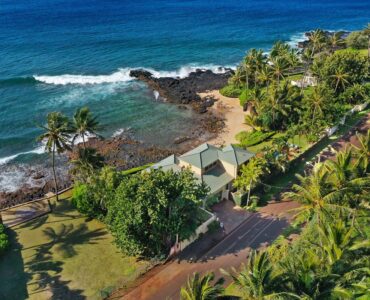 Reverse aerial view of the Sandy Beach House.