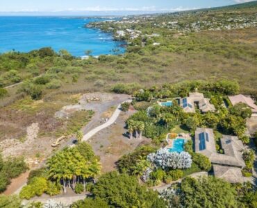 Aerial view of both houses.