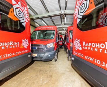 It's impossible to visit Hawai'i Island without noticing the signature KapohoKine "volcano red" tour busses everywhere.  This first class operation is ready to roll!