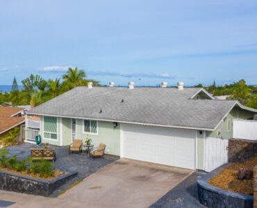 An aerial view of the front of the house.