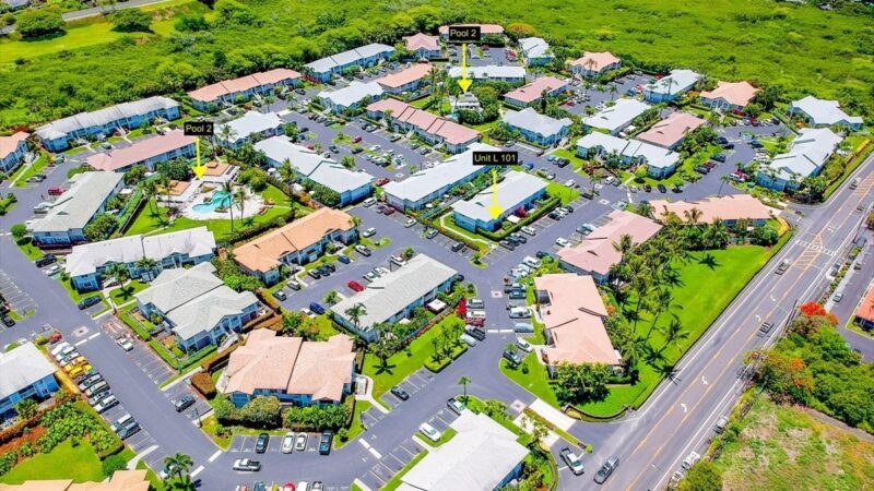Aerial overhead of the Alii Lani Complex highlighting the convenient location of Building L.